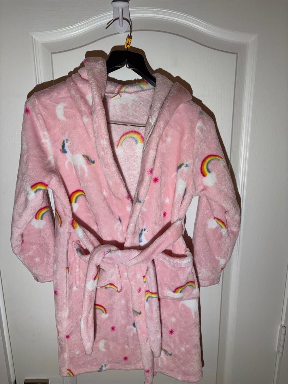 Kids Pink Unicorn & Rainbow Plush Bathrobe